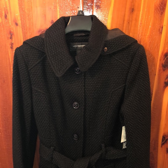BRAND NEW  WOMAN’S LIZ CLAIBORNE BKACK WAFFLE COAT SIZE LARGE! NWTS! - Picture 3 of 7